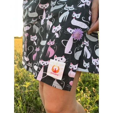 PinkKitty (fehér-rózsaszín cica mintás, fekte pamut szoknya)