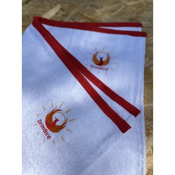 RedBorderOpen (nyitott fehér pamut legyezős törölköző, piros szegéllyel)