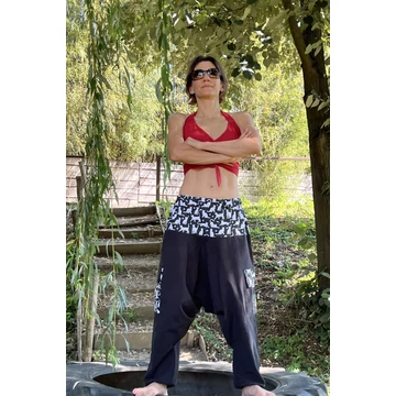 WhiteCat (fehér cica mintás, fekete női pamut nadrág)