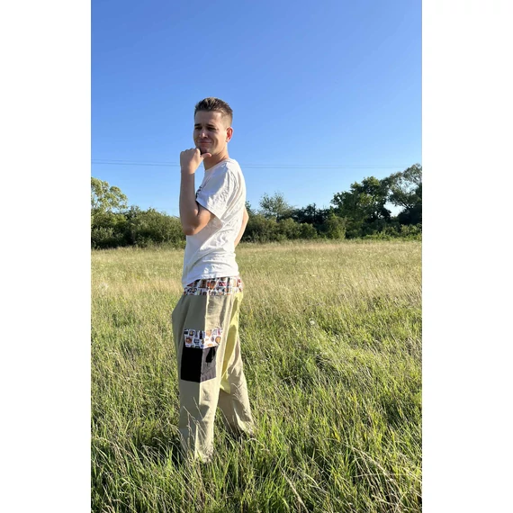 BeerLak (drapp, sör mintás férfi pamut nadrág fekete zsebbel)