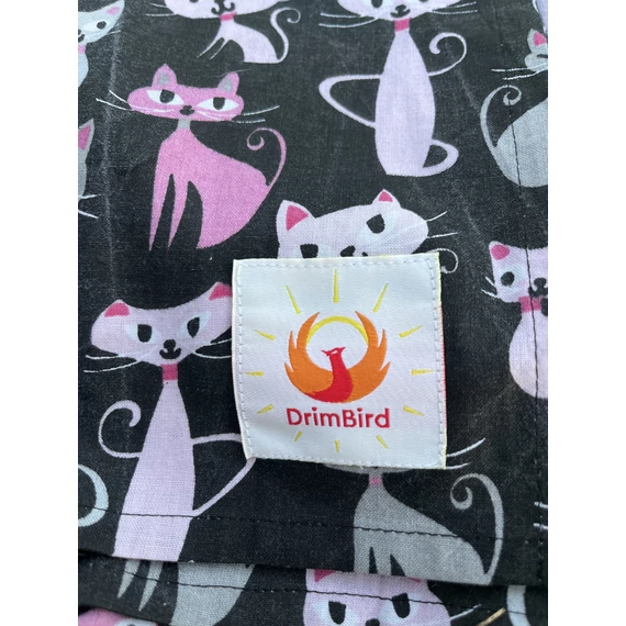 PinkKitty (fehér-rózsaszín cica mintás, fekte pamut szoknya)