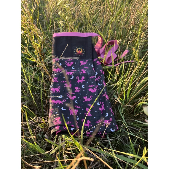 PinkCat (rózsaszín cica/denevér mintás, fekete pamut szoknya)