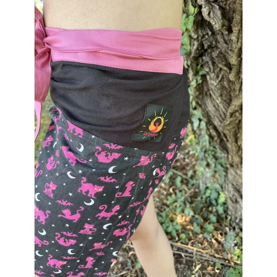 PinkCat (rózsaszín cica/denevér mintás, fekete pamut szoknya)