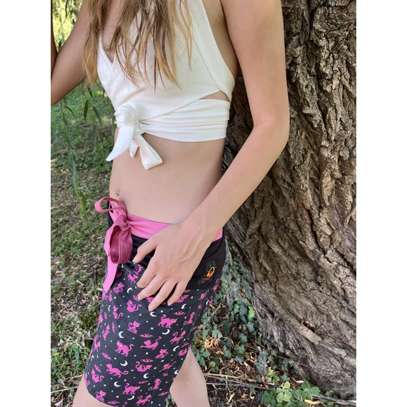 PinkCat (rózsaszín cica/denevér mintás, fekete pamut szoknya)