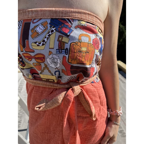 Díva (mintás, narancs egyrészes pamut szaunaruha)