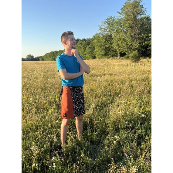 Fogd meg a söröm - MrBlackOrange! (sörös fekete mintás, narancs színű megkötős pamut férfi szoknya)