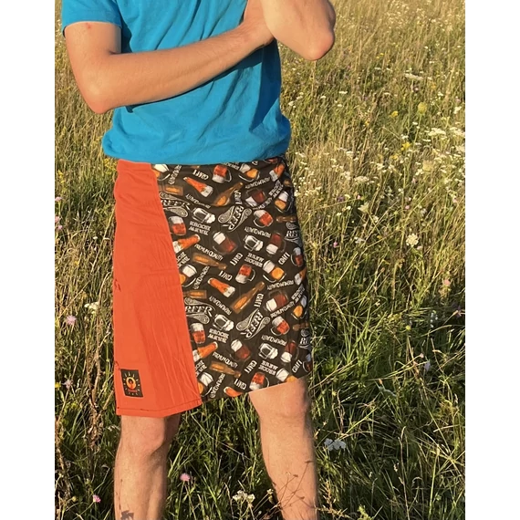 Fogd meg a söröm - MrBlackOrange! (sörös fekete mintás, narancs színű megkötős pamut férfi szoknya)