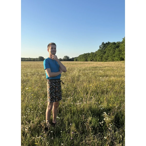 Fogd meg a söröm - MrBlackOrange! (sörös fekete mintás, narancs színű megkötős pamut férfi szoknya)