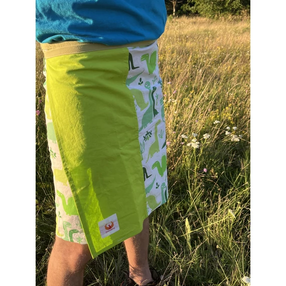 GreenDino (dino mintás, zöld színű megkötős pamut férfi szoknya)