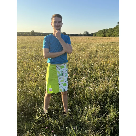 GreenDino (dino mintás, zöld színű megkötős pamut férfi szoknya)