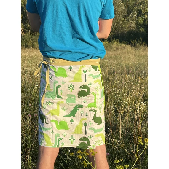 GreenDino (dino mintás, zöld színű megkötős pamut férfi szoknya)