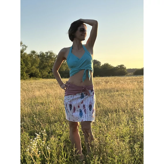 PinkPlume (kék-rózsaszín indián tollas, fehér pamut szoknya)