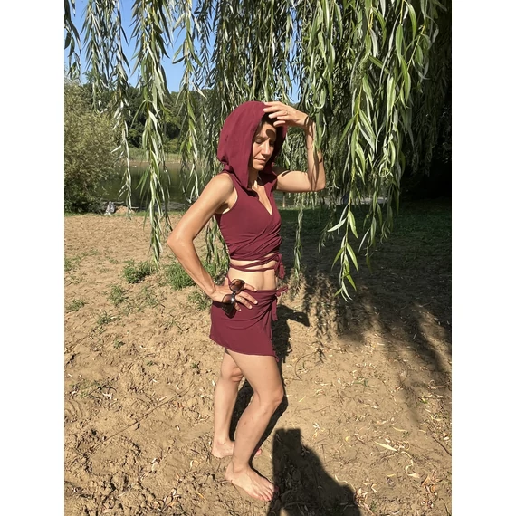 MissMystic (kapucnis kétrészes bordó pamut ruha)