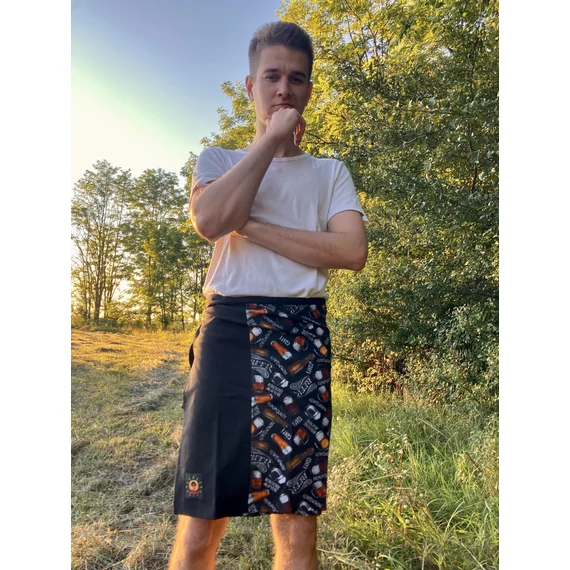 Fogd meg a söröm - MrBlackness! (sörös fekete mintás, megkötős pamut férfi szoknya)