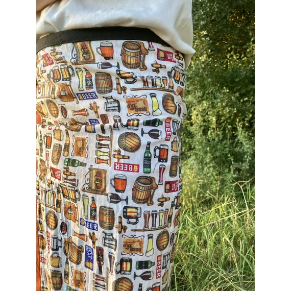 Fogd meg a söröm - MrWhiteBlack! (sörös fehér mintás, narancs színű fekete megkötős pamut férfi szoknya)