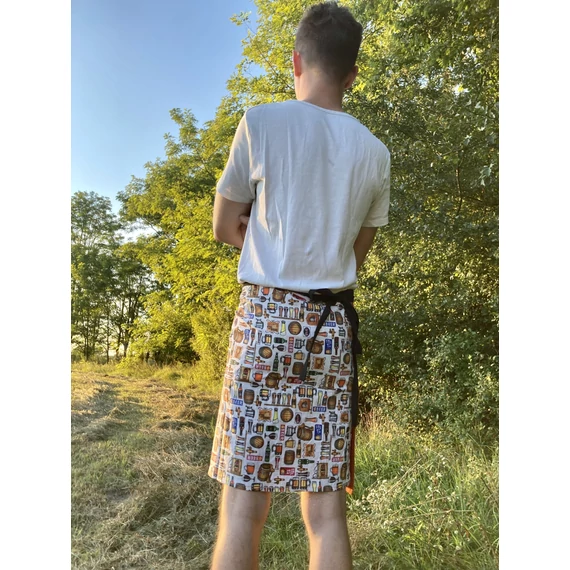 Fogd meg a söröm - MrWhiteBlack! (sörös fehér mintás, narancs színű fekete megkötős pamut férfi szoknya)