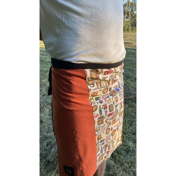 Fogd meg a söröm - MrWhiteBlack! (sörös fehér mintás, narancs színű fekete megkötős pamut férfi szoknya)