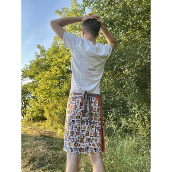 Fogd meg a söröm - MrWhiteBraun! (sörös fehér mintás, narancs színű barna megkötős pamut férfi szoknya)