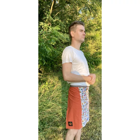 Fogd meg a söröm - MrWhiteBraun! (sörös fehér mintás, narancs színű barna megkötős pamut férfi szoknya)