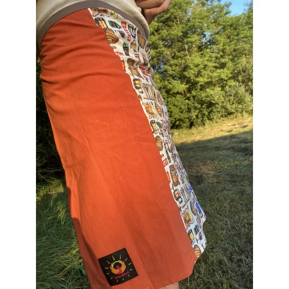 Fogd meg a söröm - MrWhiteBraun! (sörös fehér mintás, narancs színű barna megkötős pamut férfi szoknya)