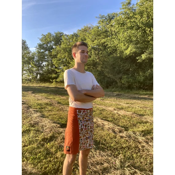 Fogd meg a söröm - MrWhite! (sörös fehér mintás, narancs színű megkötős pamut férfi szoknya)