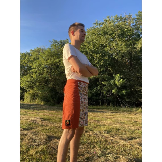 Fogd meg a söröm - MrWhite! (sörös fehér mintás, narancs színű megkötős pamut férfi szoknya)