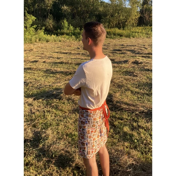 Fogd meg a söröm - MrWhite! (sörös fehér mintás, narancs színű megkötős pamut férfi szoknya)