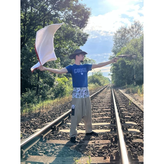 Vigyázz, kész, nyuszi! (khaki zöld, mintás férfi pamut nadrág zsebbel)