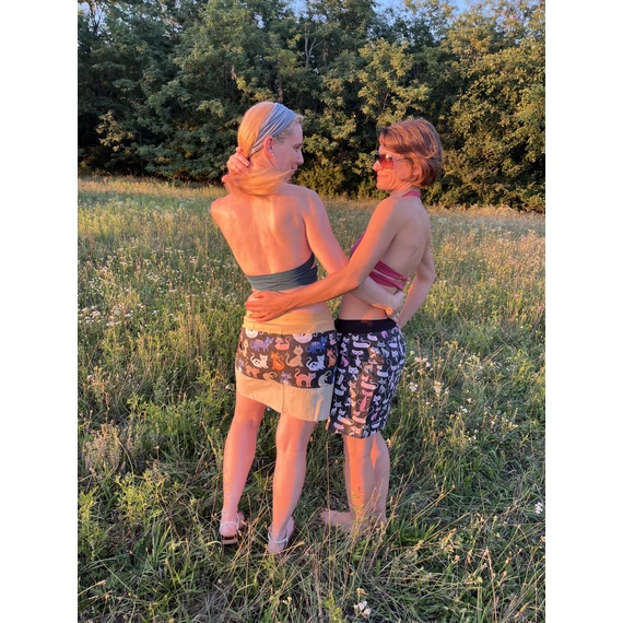 VidámCicák (színes cica mintás, világos zöld/barna pamut szoknya)